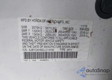 2020 Acura Mdx Advance Package z USA, uszkodzony, nr VIN 5J8YD4H82LL014592
